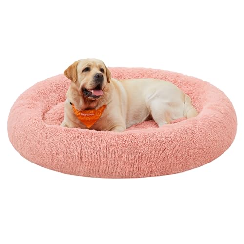 Feandrea Hundebett flauschig, Katzenbett, Donut Kissen, waschbar, Polsterung in der Mitte herausnehmbar, langer Plüsch, 120 cm Durchmesser, rosa PGW043R01 von Feandrea