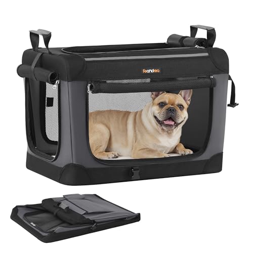 Feandrea Hundebox faltbar, 60 cm Transportbox für kleine Hunde, Hundetasche, Oxford-Gewebe, mit 4 Türen aus Netzstoff, Griffen, Taschen für Futter und Wasserflasche, tintenschwarz PDC016B01 von Feandrea