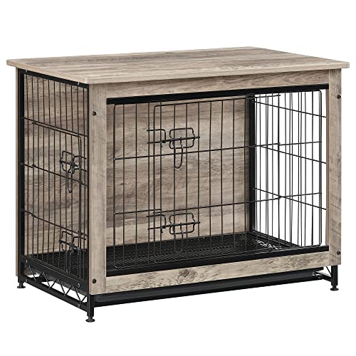 Feandrea Hundekäfig Möbel, Beistelltisch, Hundebox, Moderne Hundehütte Indoor für Hunde bis zu 20 kg, hochbelastbar, Hundehaus für Zuhause, herausnehmbares Tablett, 2 Türen, Greige PFC002G01 von Feandrea