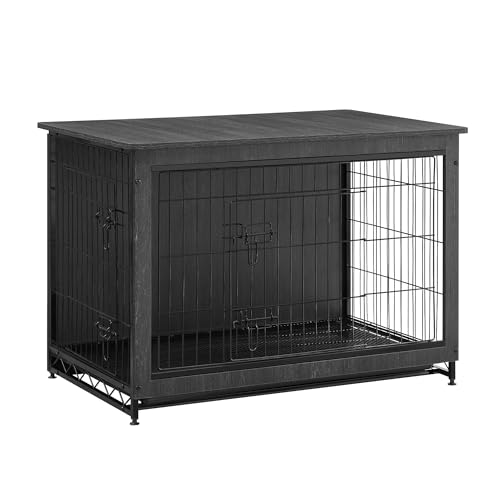 Feandrea Hundekäfig Möbel, Beistelltisch, Hundebox, Moderne Hundehütte Indoor für Hunde bis zu 32 kg, hochbelastbar, Hundehaus für Zuhause, herausnehmbares Tablett, 2 Türen, tintenschwarz PFC003B01 von Feandrea