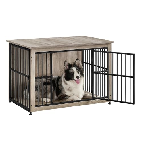 Feandrea Hundekäfig Möbel, Beistelltisch, Hundebox, Moderne Hundehütte Indoor für Hunde bis zu 32 kg, hochbelastbar, geschlossener Boden, Hundehaus 2 Türen, Greige meliert PFC023G01 von Feandrea