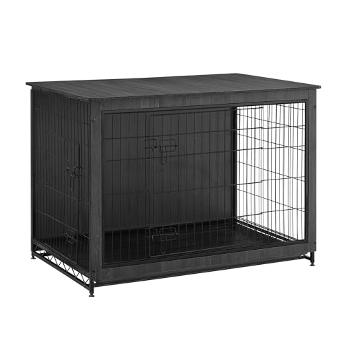 Feandrea Hundekäfig Möbel, Beistelltisch, Hundebox, Moderne Hundehütte Indoor für Hunde bis zu 36 kg, hochbelastbar, Hundehaus für Zuhause, herausnehmbares Tablett, 2 Türen, tintenschwarz PFC004B01 von Feandrea