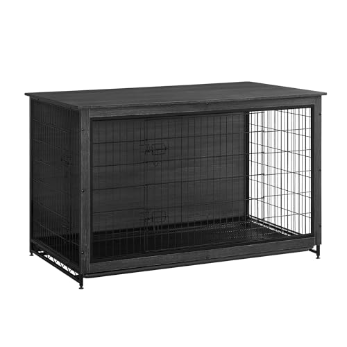 Feandrea Hundekäfig Möbel, Beistelltisch, Hundebox, Moderne Hundehütte Indoor für Hunde bis zu 48 kg, hochbelastbar, Hundehaus für Zuhause, herausnehmbares Tablett, 2 Türen, tintenschwarz PFC005B01 von Feandrea