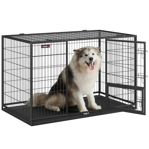 Feandrea Hundekäfig hochbelastbar, Gitterbox, transportabler Haustierkäfig, 139 x 79 x 87 cm, für große Hunde, sicher, 2 abnehmbare Türen, Welpenauslauf, XXXL, tintenschwarz PPD004B01 von Feandrea