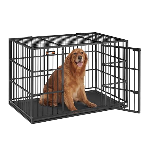 Feandrea Hundekäfig hochbelastbar, Hundebox, 122 x 75 x 80 cm, für große Hunde, mit herausnehmbarer Bodenschale, Doppeltüren, leicht zu reinigen, Haustierkäfig, tintenschwarz PPD006B01 von Feandrea