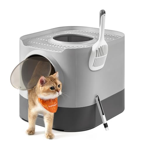 Feandrea Katzenklo, Katzentoilette XXL, mit Deckel, ausziehbares Tablett, Schaufel, Bürste, geräumig für große Katzen, weniger Spuren, auslaufsicherer Boden, Taubengrau-schiefergrau PPT002B01 von Feandrea