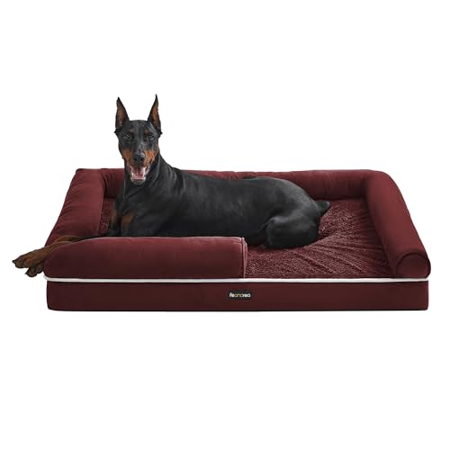 Feandrea Orthopädisches Hundebett, Hundekissen, Hundekorb, weiche Polsterung, Hundesofa, erhöhte Ränder, Bezug abnehmbar und waschbar, 120 x 85 x 20 cm, rutschfeste Unterseite, beerenrot PGW078R01 von Feandrea