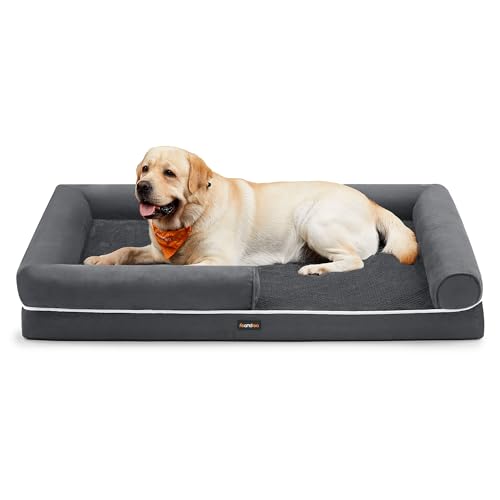 Feandrea Orthopädisches Hundebett, Hundekissen, Hundekorb, weiche Polsterung, Hundesofa, erhöhte Ränder, Bezug abnehmbar und waschbar, 135 x 107 x 25 cm, rutschfeste Unterseite, dunkelgrau PGW079G01 von Feandrea