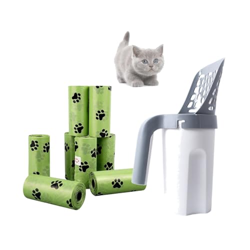 2024 Neue Katzenschaufel mit Beuteln, abnehmbarer, tiefer Schaufelhalter, biologisch abbaubar, kompostierbar, umweltfreundlich, Outdoor-Müllbeutel, effiziente integrierte Geschenke für Tierliebhaber von Feaolala