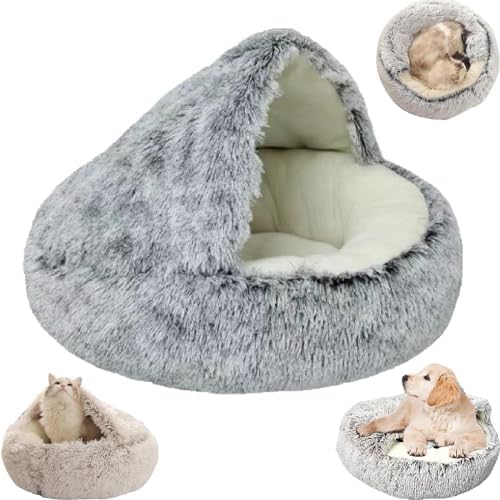 Feaolala Beruhigendes Katzenbett, flauschiges Plüsch, Kätzchenbett, waschbar, Anti-Angst, Welpenbett, Haustierbett für Indoor-Katzen, kleine Hunde, weich, warm, Donut-Katzenschlafsack, von Feaolala