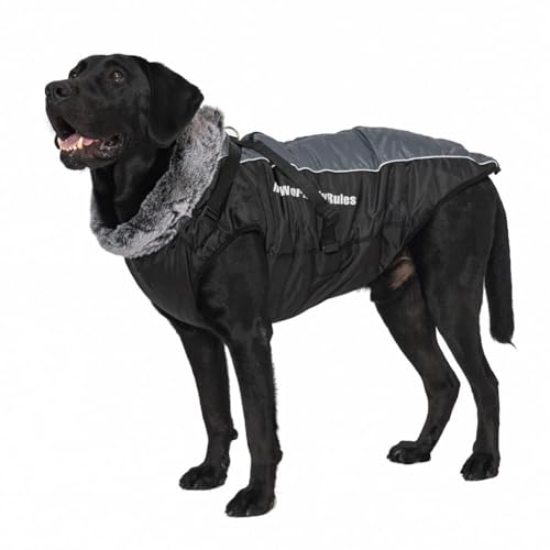 Feaolala Große Hunde Hundemantel Winter Hundemantel Wasserdicht Weichem Fleece-Nackenschutz Integriertes Geschirr Design Hund Jacke für Mittlere Große Hunde Im Freien (Grau,3XL) von Feaolala