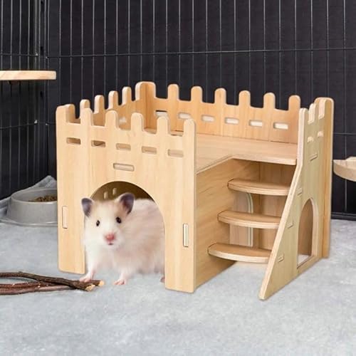 Feaolala Hamsterhaus, Holzhaus für Haustiere Kleintierversteck Zwerghamster Zubehör Meerschweinchen Holz Hamsterhaus Spielzeug Natürliches Holz Wohnhaus (1C) von Feaolala