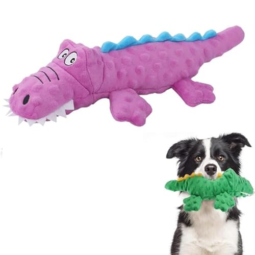Feaolala Hundespielzeug Krokodil Plüschspielzeug Quietschende Hundespielzeuge Knitterpapier Gefüllte Hundespielzeug für Kleine Mittel Hunde (Lila) von Feaolala