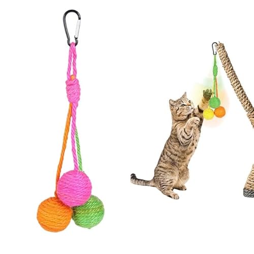 Feaolala Katze Sisal Ball Interaktiver Kätzchen Bälle Kratzball Spielzeug für Haustier Katzen Spielen Kitten Spielzeug mit Hängenden Ball Spielzeug Katze Interaktives Katzenspielzeug Sisalball (Pink) von Feaolala