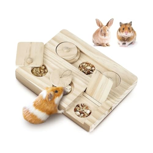 Feaolala Meerschweinchen Spielzeug Spielzeug für Hamster Aus Holz, Hamster Futtersuchspielzeug 6 In 1 Holzspielzeug Zur Futtersuche Kleintierspielzeug (Beige) von Feaolala