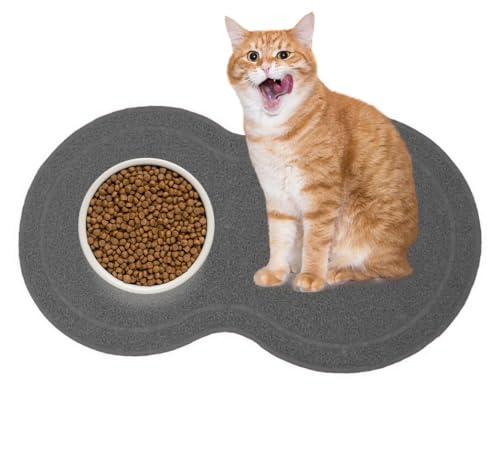 Haustier-Futtermatte, wasserdicht, rutschfest, PVC, Pfotenform, Haustier-Futtertablett für Katzen und Hunde, langlebig, praktisch, Haustierbedarf, Geschenke für geliebte Haustiere (Grau) von Feaolala