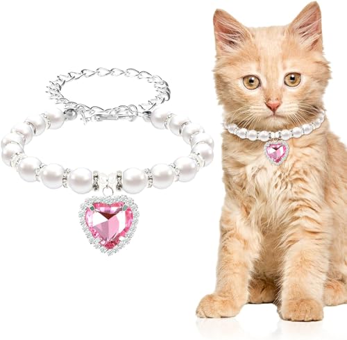 Perlen-Katzenhalsband, niedliches Strass-Welpenhalsband, glänzend, kleine Katzen-Halsketten, Haustierhalsband mit Glitzer-Zubehör für Kätzchen, kleine Hunde, Hochzeit, Geburtstag, Party, von Feaolala