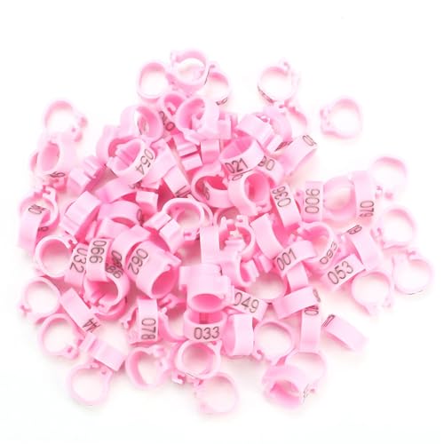 Febuliy 100pcs Bag 8mm 001-100 nummerierte Kunststofftaubenbänder 错误 Praktische Clip-Design für Buchstabenpaare Vogel 6 Farben anwendbar (Rosa) von Febuliy