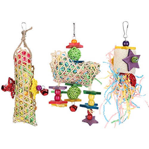 Febuliy 3pcs Rattan Papiervogel Hanging Cage Toys Hook Papageien beißen Kauspielzeugzubehör von Febuliy