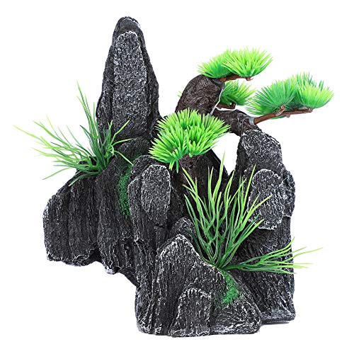 Febuliy Aquarium Mountain View Stone Ornament Fischtank Dekoration mit Pflanzen sicheres Harzmaterial umweltfreundlich Fischumweltfreundlich von Febuliy