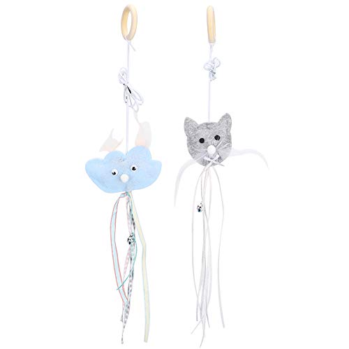 Febuliy Holzstangengriff Plüsch Pet Cat Lustige Teaser Stick Interaktives Training Spielzeug für Katzenliebhaber Bluecloudgraycat 2pcs von Febuliy