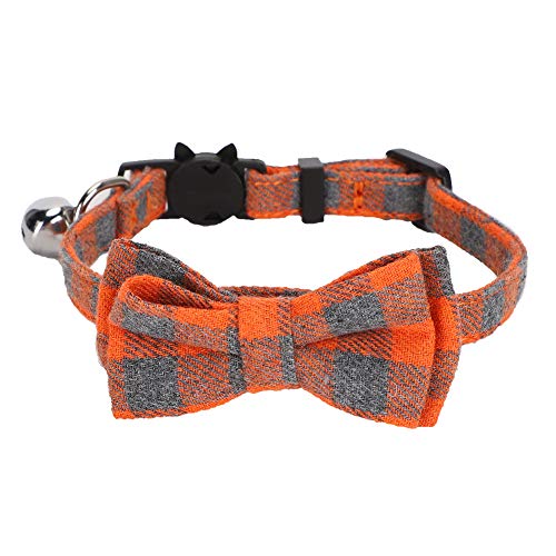 Febuliy Katzen niedliche Bogenkragen kindliche Krawatte weiche Stoff Bowtie mit Bell Haustier Dekoration liefert rosa schwarz weiß blau orange rot für Katzen und Haustiere (Orangefarbenes Netz) von Febuliy