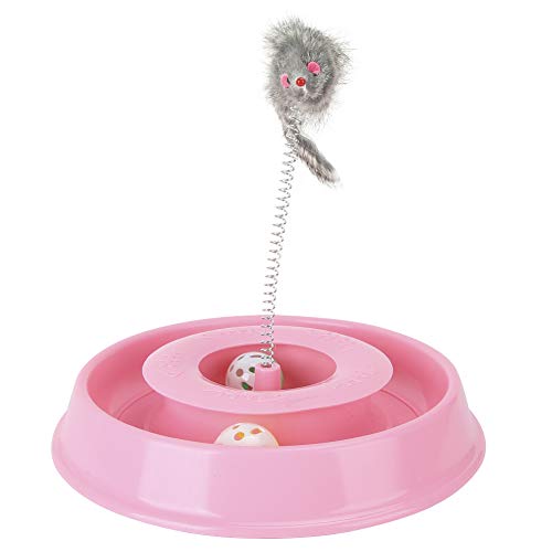 Febuliy Plastik Pet Cat Kätzchen Interaktives Spielzeug Nicht-Schlupf-Brett mit Glockenkugel 错误 Maus gelb Pink Blau geeignet für Katzen 27 cm Durchmesser (Rosa) von Febuliy