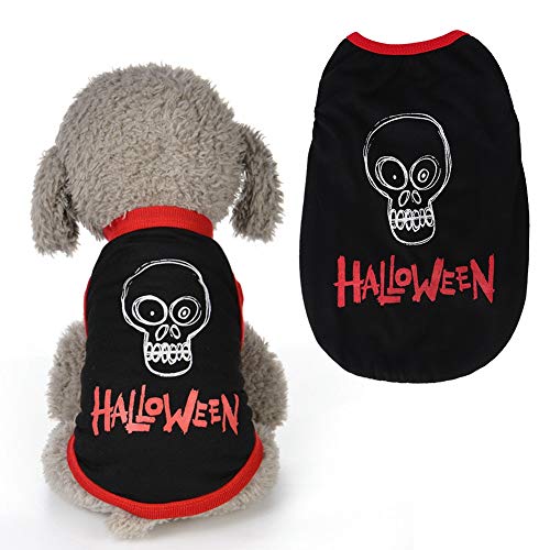 Febuliy Polyester Schädel Druckkostüm lustige Weste Kleidung für Hunde Katzen Halloween Haustierweste Schwarz (L) von Febuliy