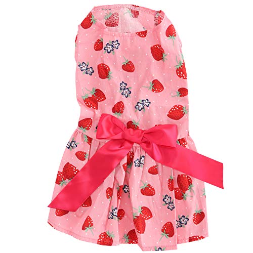 Febuliy Süßer Hundes Sommerkleid Polyester ärmellose Rockkleider Bowknot Party Mädchen Haustier Haustier (XZD231 Strawberry XS) von Febuliy