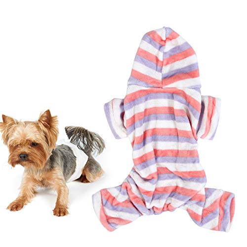 Haustierhundkatze Koralle Fleece Winter Kleidung Nachtwäsche Kapuzendesign Halten Sie EIN warmes Streifenmuster für den und XS, S, M, L, XL (L) von Febuliy