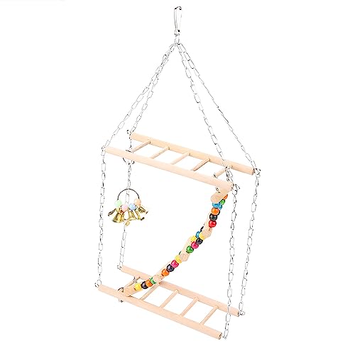 Holz Haustier Hanging Ladder Bridge Stufen Treppen Klettern Swing Doppelschicht Hamster Papagei Käfig Spielzeug von Febuliy