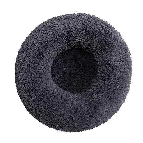 Plüsch weiches Kunstpelz rundes Haustierbett Bequeme Donut Kugelkissen Hunde & Katzen weiche zottelige Winter Dunkelgrau 28 '' (24) von Febuliy