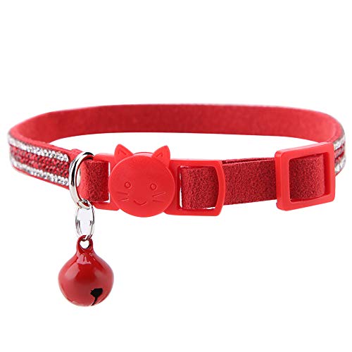 Weich bequem glänzender Haustierkragen langlebiger süßer Cartoon mit Glocke für Katzenhund kleines Tier rosa rot schwarz xs s (Xs) von Febuliy