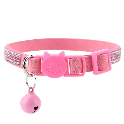 Weich bequem glänzender Haustierkragen langlebiger süßer Cartoon mit Glocke für Katzenhund kleines Tier rosa rot schwarz xs s (Xs) von Febuliy