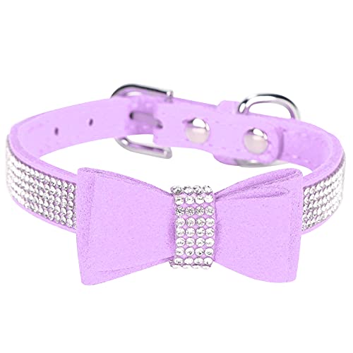 Wildleder-Mikrofaser-Doppelschleife, Kristall-Glitzer-Strass-Katzenhalsband, Haustierbedarf für Hunde, Kätzchen (M 42 * 2,0 cm) von Febuliy