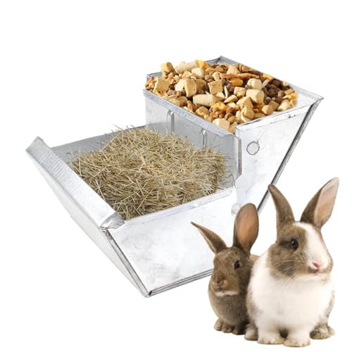 Fecfucy Heu-Futterstation, robuster Kaninchen-Futterspender | robuster Wasser-Futterspender mit großem Fassungsvermögen, für Haustiere selbst füttern, doppelte Verwendung für Gras und Futter, weniger von Fecfucy