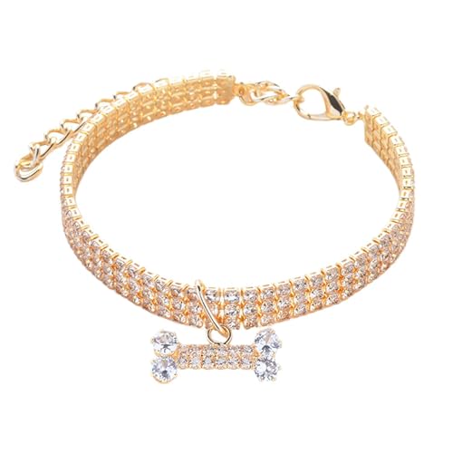 Fecfucy Hundehalsband, 3 Reihen Strass-Knochen-Anhänger, 3 Reihen Strass, verstellbar, Hochzeitskatzen- und Hundeschmuck für kleine Hunde und Katzen von Fecfucy