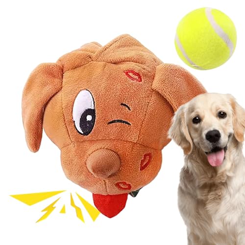 Fecfucy Hundespielzeug Interaktiver Spaß,Welpen-Beißspielzeug, Zahnen Kauen Hund Stimme Cartoon Ball Spielzeug, Heimtierbedarf, Geräuschspielzeug für Hunde, Reinigungs- und Kautrainingsspielzeug von Fecfucy