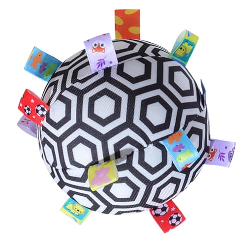Fecfucy Plüsch-Rasselball, weicher sensorischer Ball,Plüsch-Sensor-Rasselball-Spielzeug - Hochkontrastierende Farben, Feinmotorik-Spielzeug, Ribbon-Tag-Ball für Kinder im Alter von 0–12 Monaten von Fecfucy