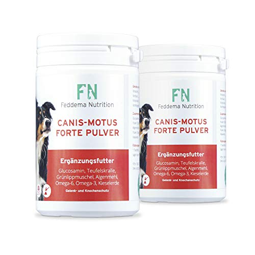 Feddema 2 x 250 g Canis-Motus Forte Pulver Gelenk Ergänzungsfutter für Hunde mit Teufelskralle Grünlippmuschel Glucosamin Omega 3 MSM I von Feddema