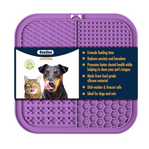 Feedoo Hunde Leckmatte Slow Feeder Angstlinderung Leckpad für Hunde & Katzen - BPA-freies Silikon, Saugnäpfe zum Baden, Fellpflege, Training, Erdnussbutter/Joghurt-Leckerlis, spülmaschinenfest von Feedoo