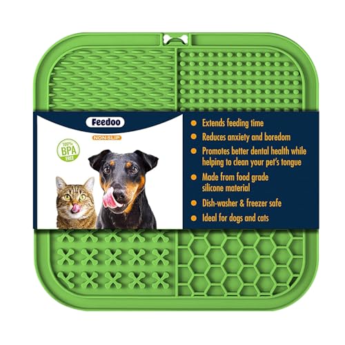 Feedoo Hunde Leckmatte Slow Feeder Angstlinderung Leckpad für Hunde & Katzen - BPA-freies Silikon, Saugnäpfe zum Baden, Fellpflege, Training, Erdnussbutter/Joghurt-Leckerlis, spülmaschinenfest von Feedoo