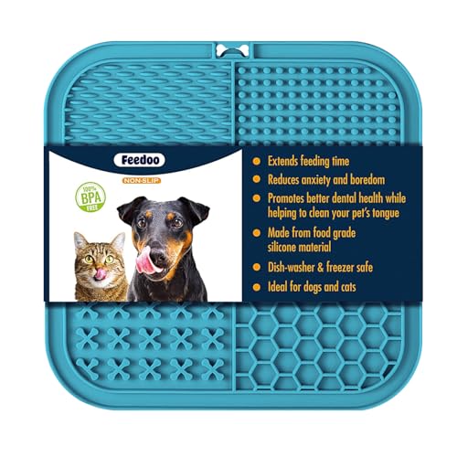 Feedoo Hunde Leckmatte Slow Feeder Angstlinderung Leckpad für Hunde & Katzen - BPA-freies Silikon, Saugnäpfe zum Baden, Fellpflege, Training, Erdnussbutter/Joghurt-Leckerlis, spülmaschinenfest von Feedoo