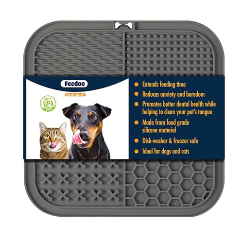 Feedoo Hunde Leckmatte Slow Feeder Angstlinderung Leckpad für Hunde & Katzen - BPA-freies Silikon, Saugnäpfe zum Baden, Fellpflege, Training, Erdnussbutter/Joghurt-Leckerlis, spülmaschinenfest von Feedoo