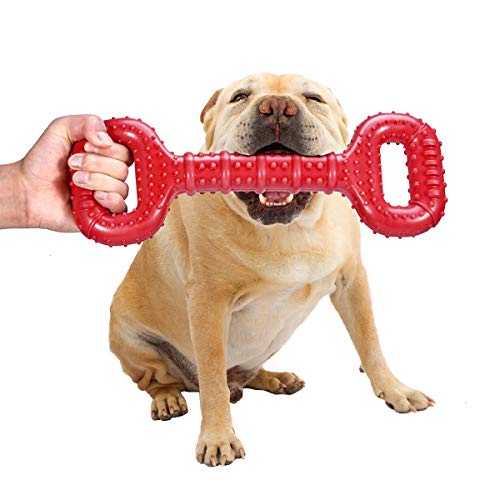 Feeko Hundespielzeug für Aggressive Kautiere Große Rasse 15 Zoll Interaktives großes Hundeknochenspielzeug mit konvexem Design Naturkautschuk Tauziehen für mittlere/große Hunde Zahnreinigung (rot) von Feeko