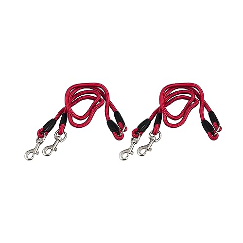 Fegtrty 2X Nylon Duplex Doppelkupplung Twin Lead Two Way Pet FüHrleine, Rot von Fegtrty