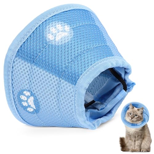 Fegtrtyoa Halskrause Katze Schutzkragen, Einstellbarer Kragen Katzen Halskrause Halsband, Weicher Schaum Katzenkragen Leckschutz Wiederherstellung Halskrausen für Hunde Katze, Blau(L) von Fegtrtyoa