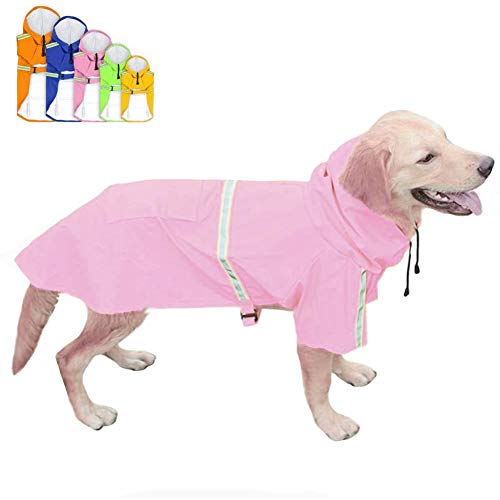 FEimaX Hunderegenmantel Wasserdicht Hunde Regenjacke mit Reflektierenden Streifen, Verstellbarer Regenmantel mit Kapuze und Kragenloch für Kleine Mittelgroße und Große Hunde von FEimaX