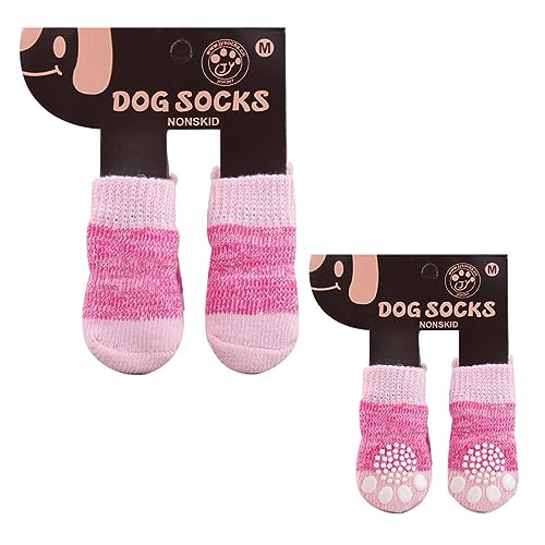 FeiYeup 4 Stück Hundesocken, gestrickte Griffsocken für Haustiere mit Cartoon-Muster, rutschfeste Schuhe für Zuhause, Hartholzböden, 4 Stück Hundesocken von FeiYeup