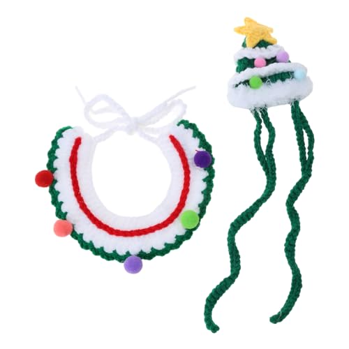 FeiYeup Strickset mit Weihnachtsmütze und Lätzchen, für Katzen, Hunde, Festival, Party, Requisiten, Weihnachtsmannmütze, Haustierzubehör von FeiYeup